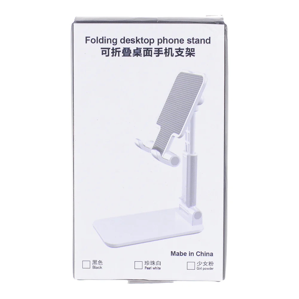 Soporte plegable para teléfono de escritorio diseñado para brindar estabilidad y ángulos ajustables.