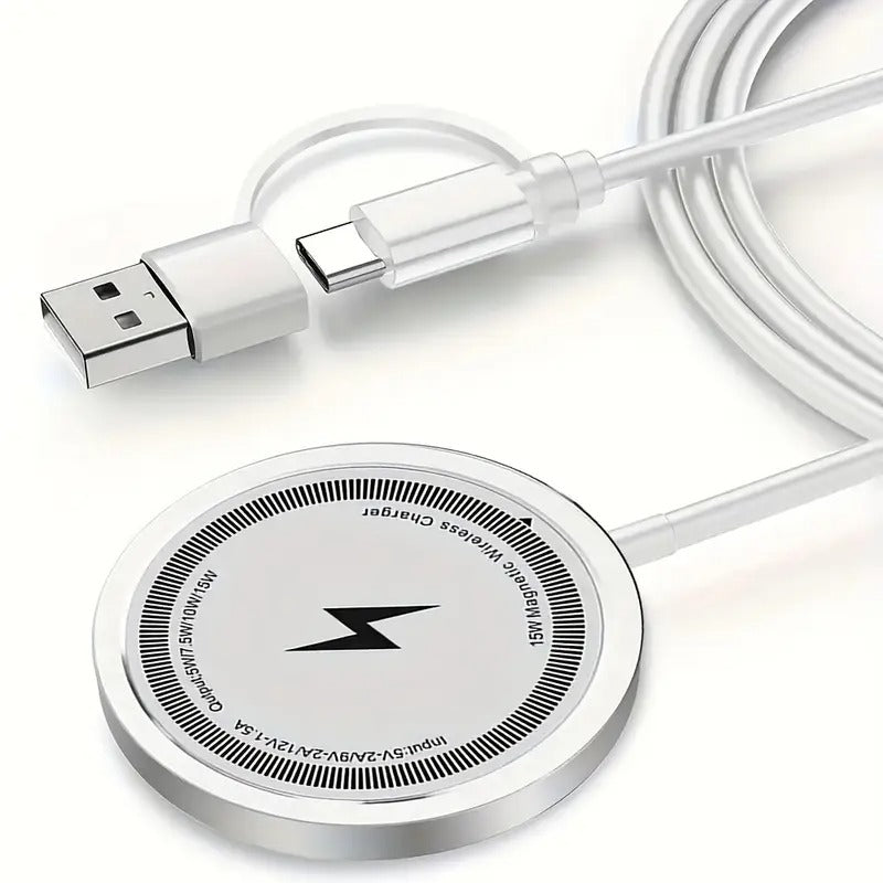 Cargador inalámbrico magnético blanco.
