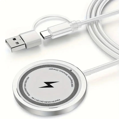 Cargador inalámbrico magnético blanco.