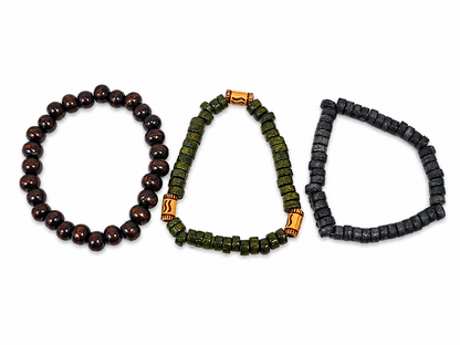 Pulseras elásticas de cuentas de madera estilo bohemio para hombre y mujer, juego de 3 piezas.